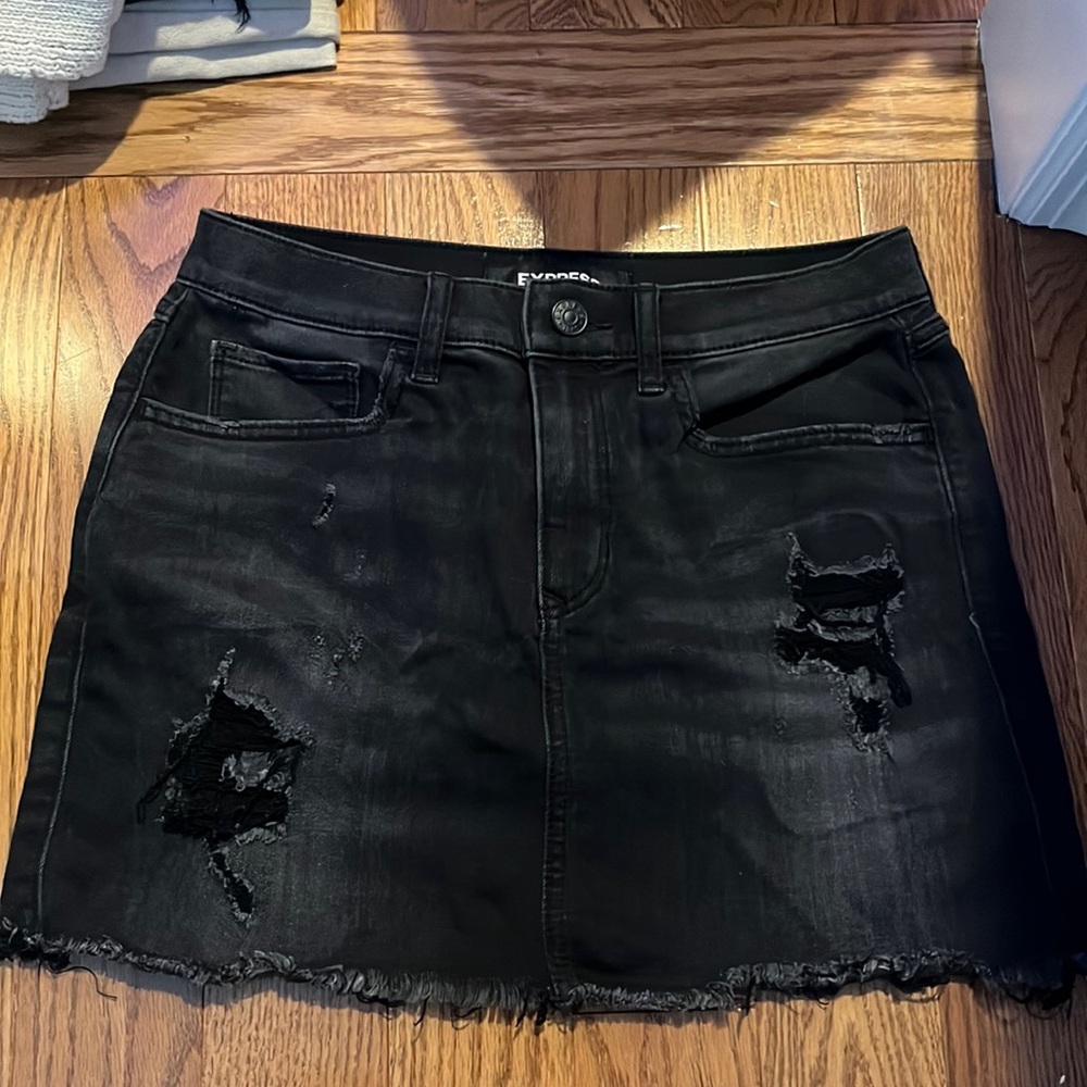 Ripped black jean skirt